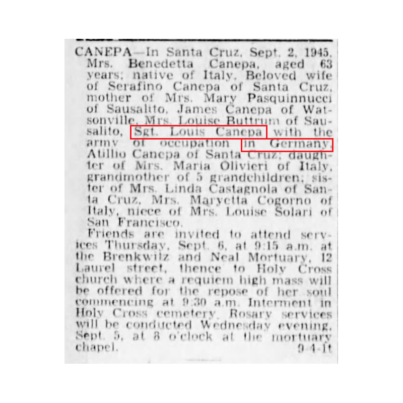 Cap, Enlisted Men, US Army, S/Sgt. Louie Canepa, 362nd FS, 357th FG, 8th Air Force, USAAF, ETO