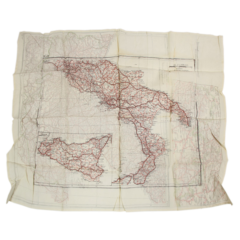 Carte d'évasion en soie, MI 9, Italie continentale et Sicile, J4/J3