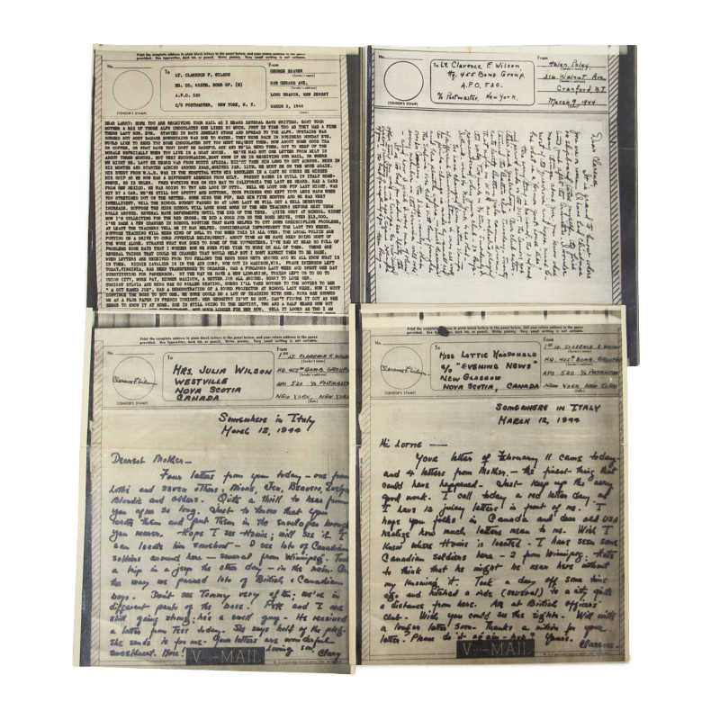 Correspondence, Epistolary, V-Mail, 2nd Lt. Clarence Wilson, 455th Bomb. Group, 15th Air Force, USAAF, MTO & ETO