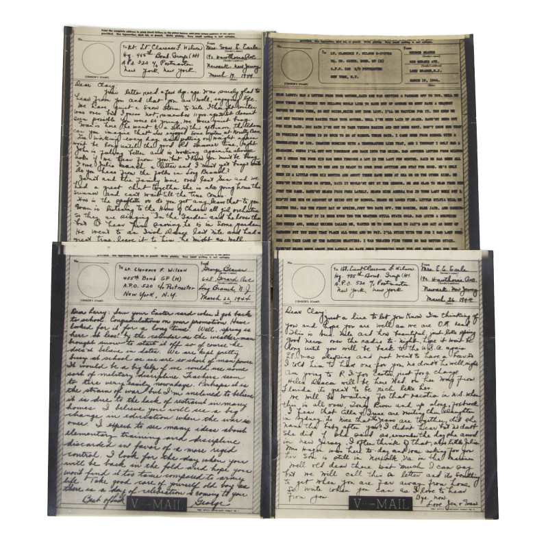 Correspondance épistolaire, V-Mail, 2nd Lt. Clarence Wilson, 455th Bomb. Group, 15th Air Force, USAAF, MTO & ETO