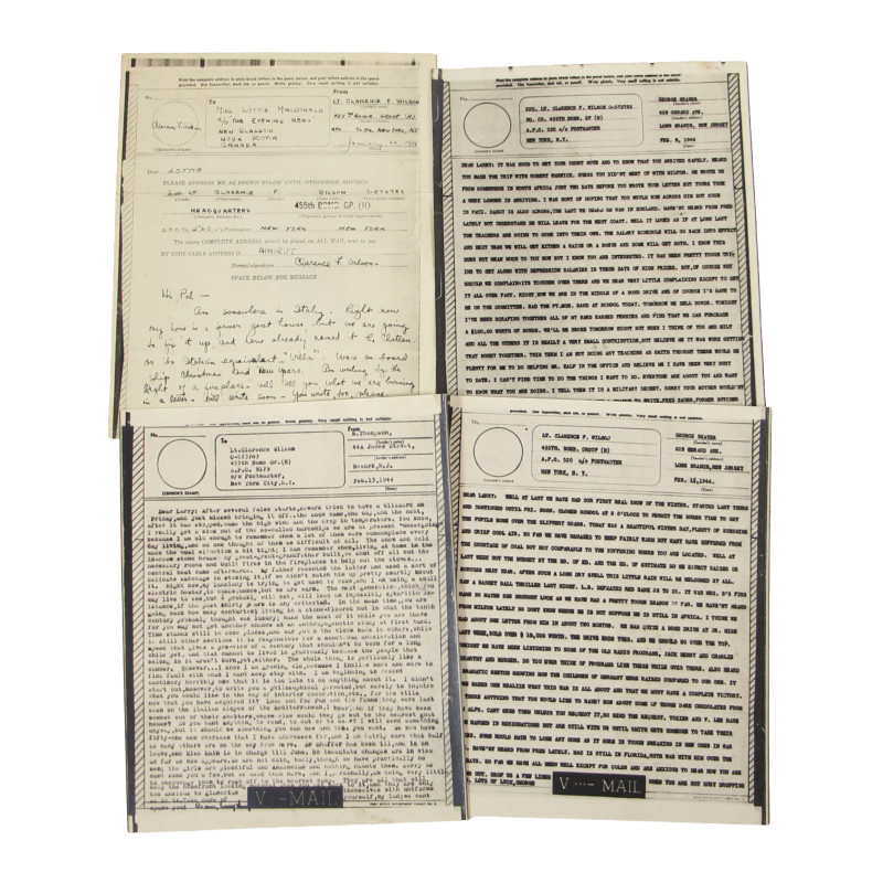 Correspondence, Epistolary, V-Mail, 2nd Lt. Clarence Wilson, 455th Bomb. Group, 15th Air Force, USAAF, MTO & ETO