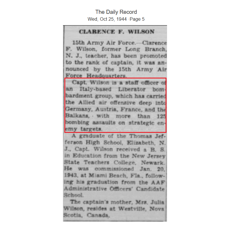 Correspondence, Epistolary, V-Mail, 2nd Lt. Clarence Wilson, 455th Bomb. Group, 15th Air Force, USAAF, MTO & ETO