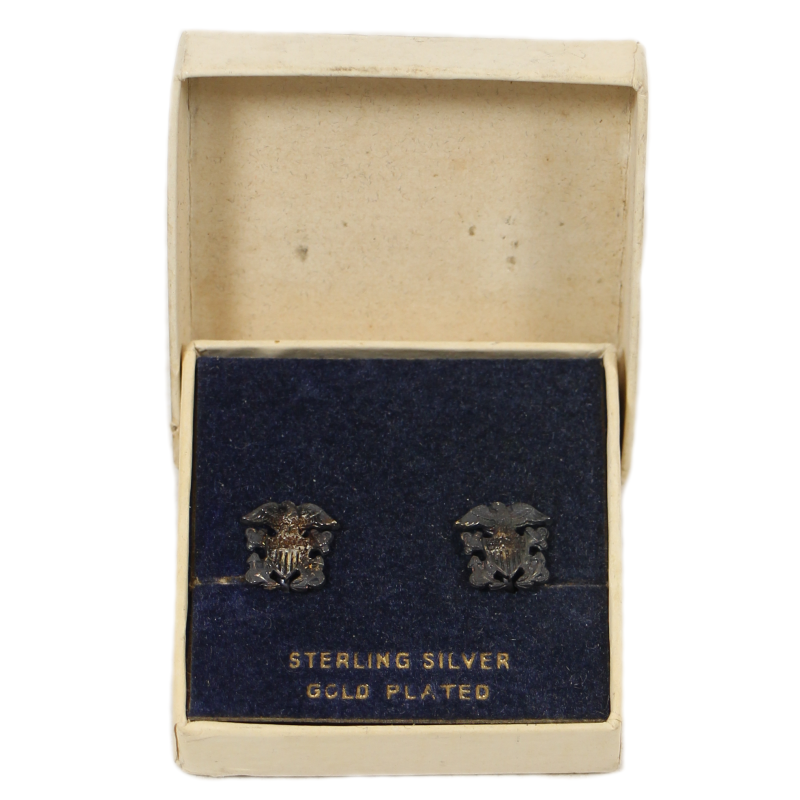 Boucles d'oreilles, Sweetheart, US Navy, Sterling, plaqué or, dans leur boîte