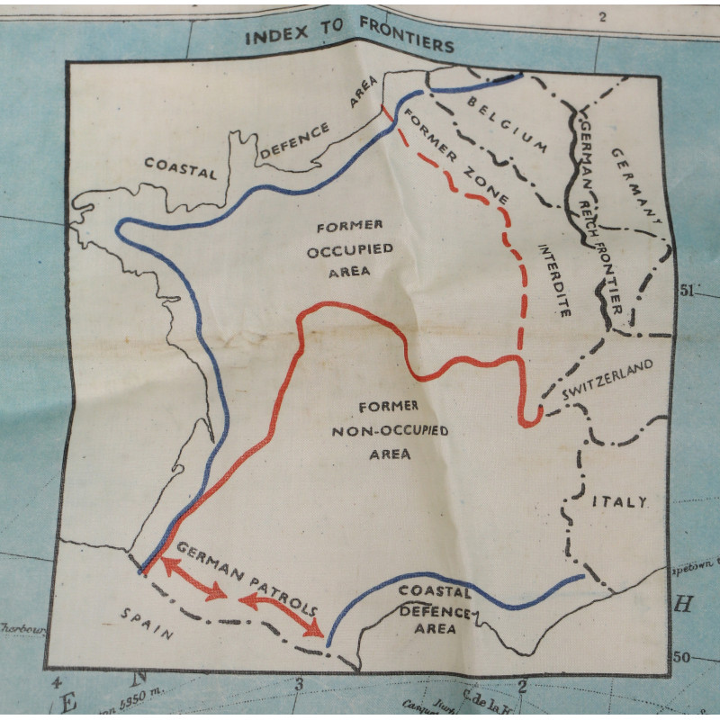 Carte en rayonne, ZONES OF FRANCE, MI 9, 1944
