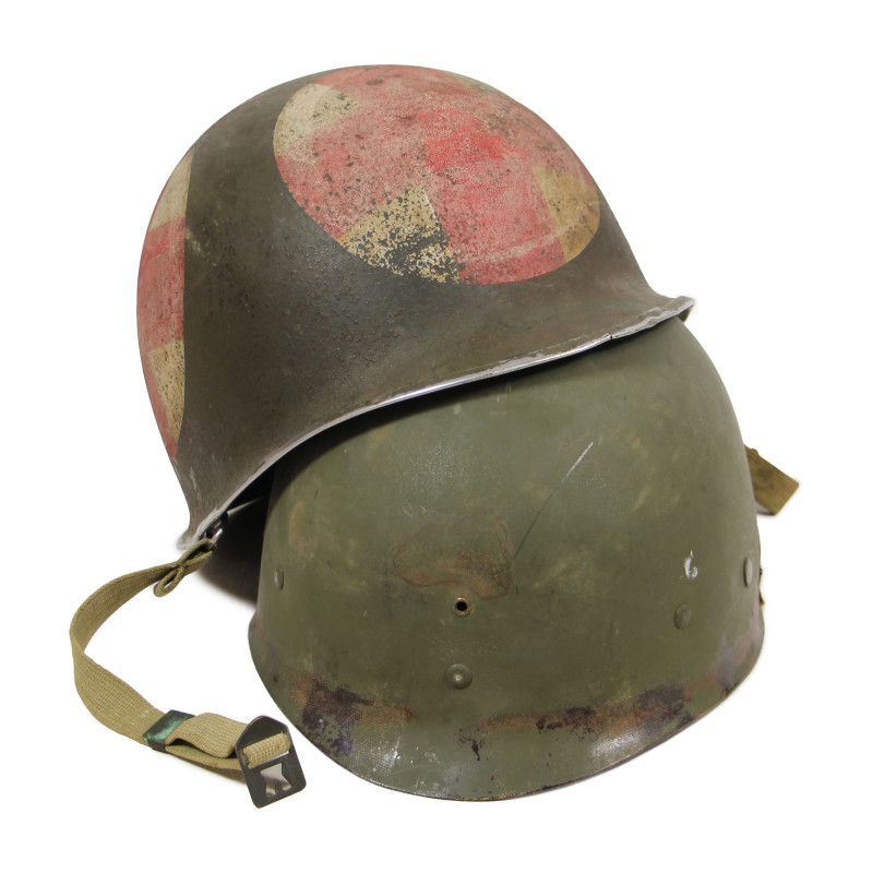 Casque M1, pattes mobiles, Medic, trois croix rouges, liner MSA, A washers verts