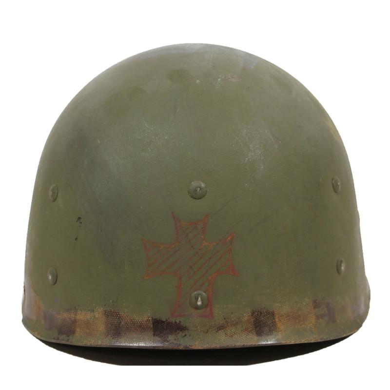 Helmet, M1, Swivel Loops, Medic, Three Red Crosses, MSA Liner, Green A Washers