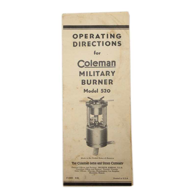 Réchaud M-1941, AMERICAN 1944, avec container C.M. MFG. CO. 1944, dans son carton