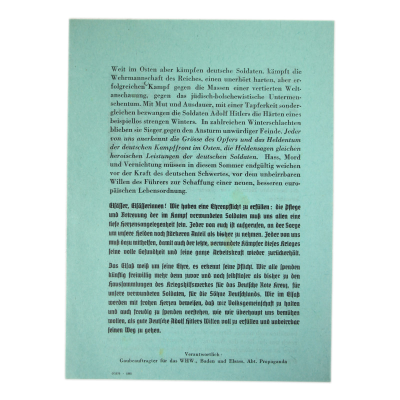 Leaflet, Propaganda, German, Alsace, Elsässer, Elsässerinnen