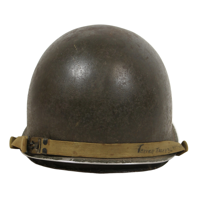 Casque M1, pattes fixes, Pfc. Jack Terrell, Co. A, 39th Inf. Regt., 9th Infantry Division, WIA, ETO