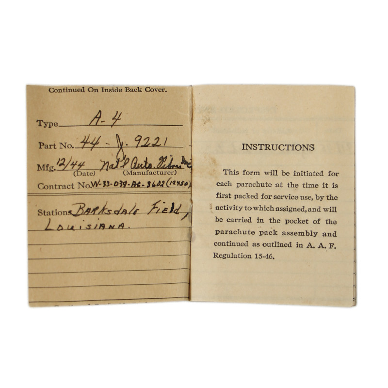 Pack, Chest, Parachute, Type A-4, QAC, USAAF, NATIONAL AUTOMOTIVE FIBRES, INC. 1944