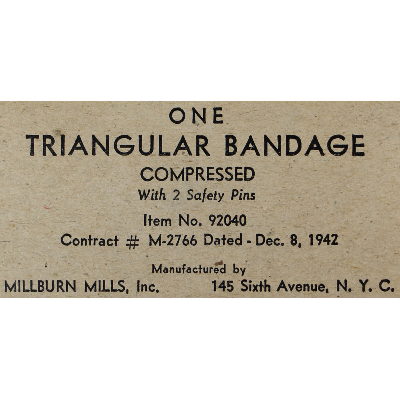 Bandage, Triangular, MILLBURN MILLS, Inc., 1942, Item No. 92040, Untouched