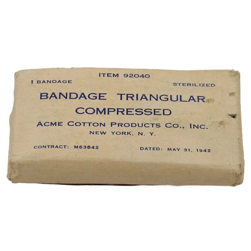 Bandage triangulaire, ACME COTTON PRODUCTS CO., Inc., 1942, Item No. 92040, intact