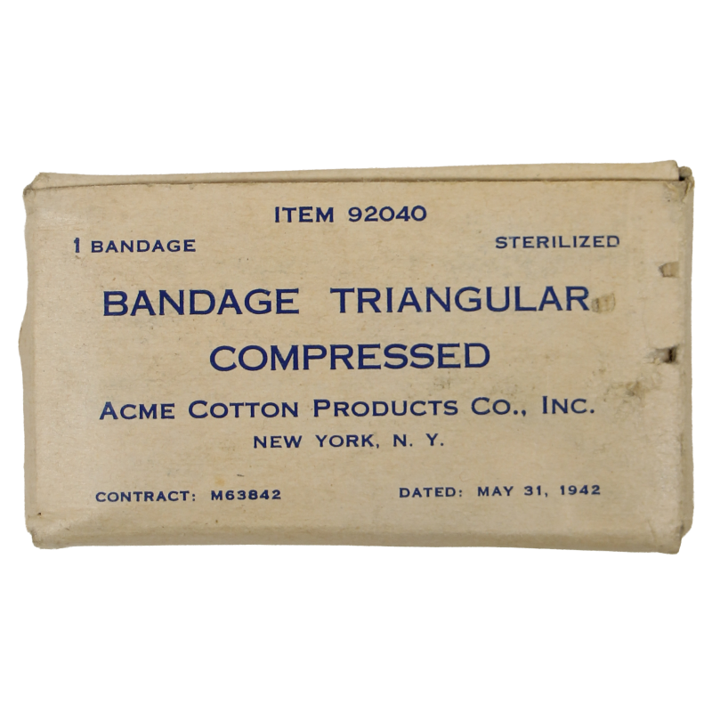 Bandage, Triangular, ACME COTTON PRODUCTS CO., Inc. 1942, Item No. 92040, Untouched