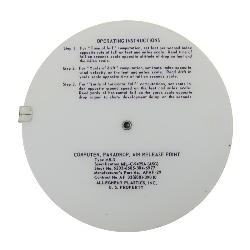 Règle à calcul, Type MB-3, Air Release Point Paradrop Computer, USAF