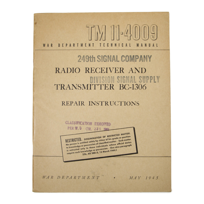 Manual, Technical, TM 11-4009, Radio Receiver and Transmitter BC-1306, Repair Instructions, 1945