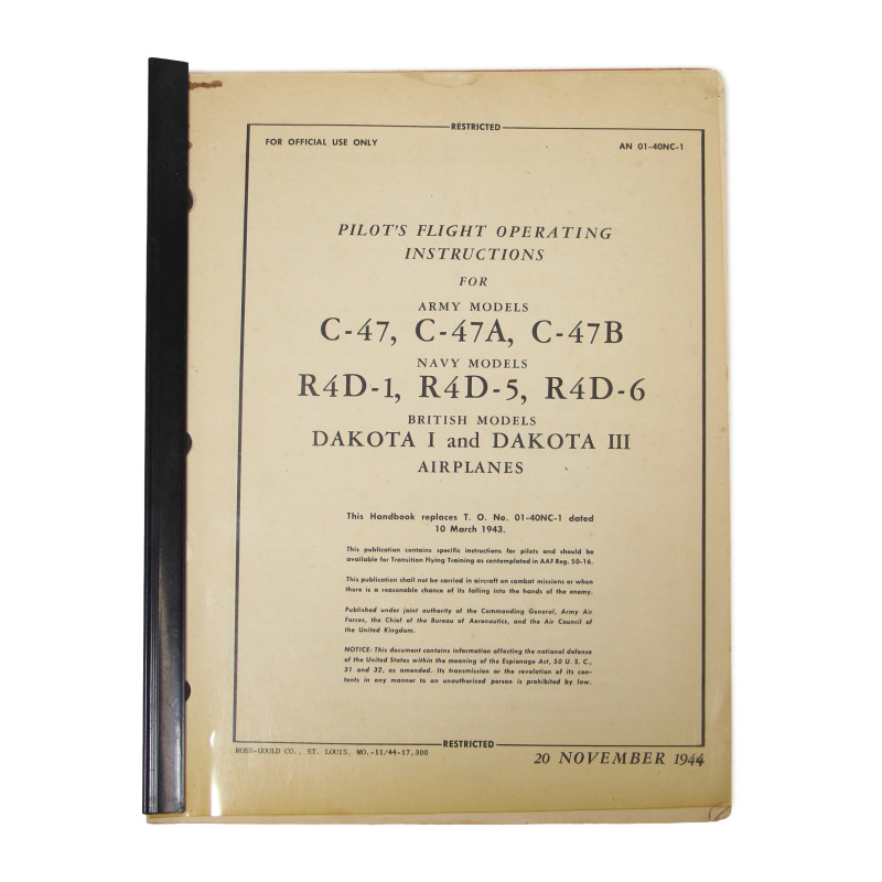 Manuel d'instructions de pilotage, C-47 Skytrain, 1945