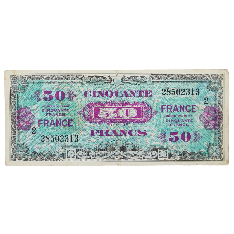 Banknote, Invasion Money, 50 Francs, 1944, 2nd Issue