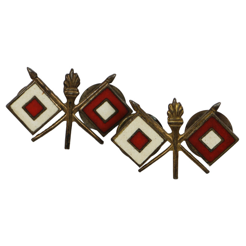 Paire d'insignes de col, officier, Signal Corps, Sterling, à pin's
