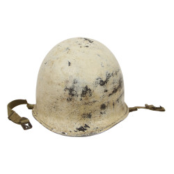 Casque M1, pattes fixes, camouflage blanc, Bataille des Ardennes, liner Westinghouse