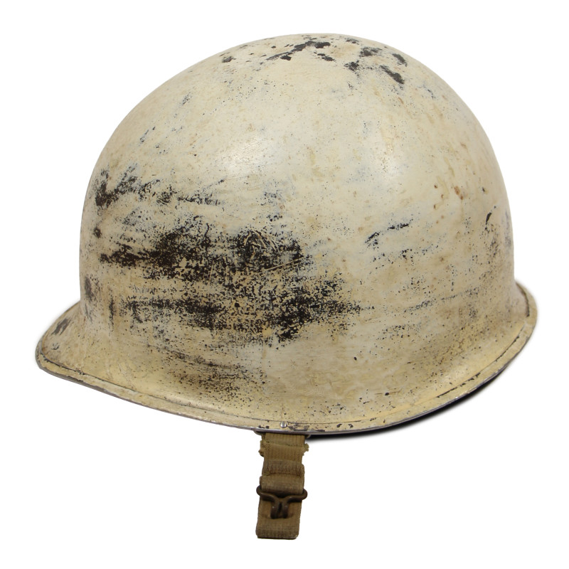 Casque M1, pattes fixes, camouflage blanc, Bataille des Ardennes, liner Westinghouse