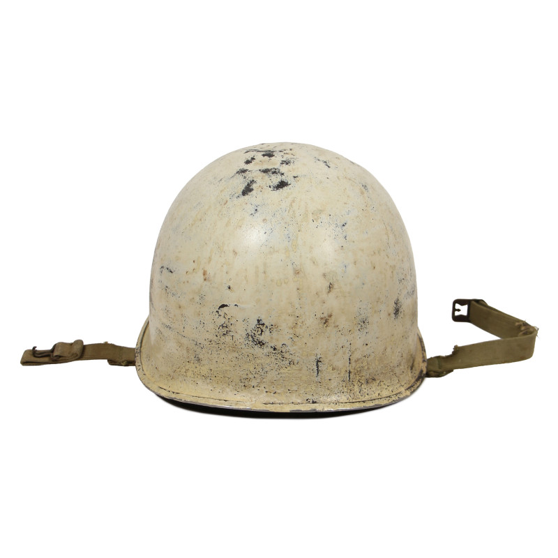 Casque M1, pattes fixes, camouflage blanc, Bataille des Ardennes, liner Westinghouse