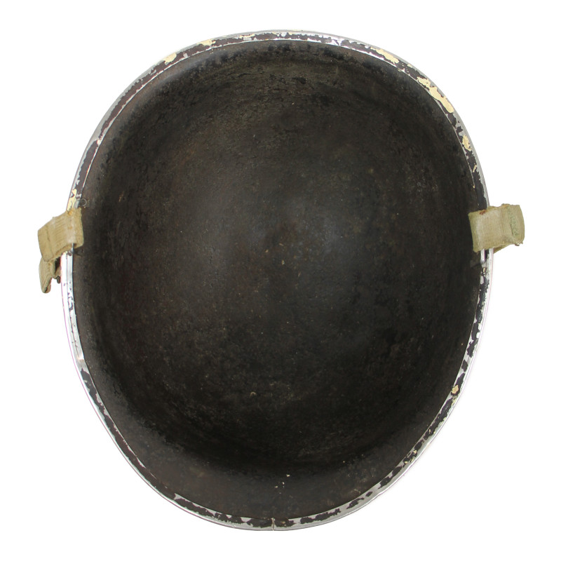 Casque M1, pattes fixes, camouflage blanc, Bataille des Ardennes, liner Westinghouse