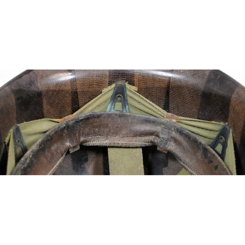 Casque M1, pattes fixes, camouflage blanc, Bataille des Ardennes, liner Westinghouse