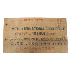 Panneau, caisse de ration Ks, Comité International Croix Rouge, prisonniers de guerre belges