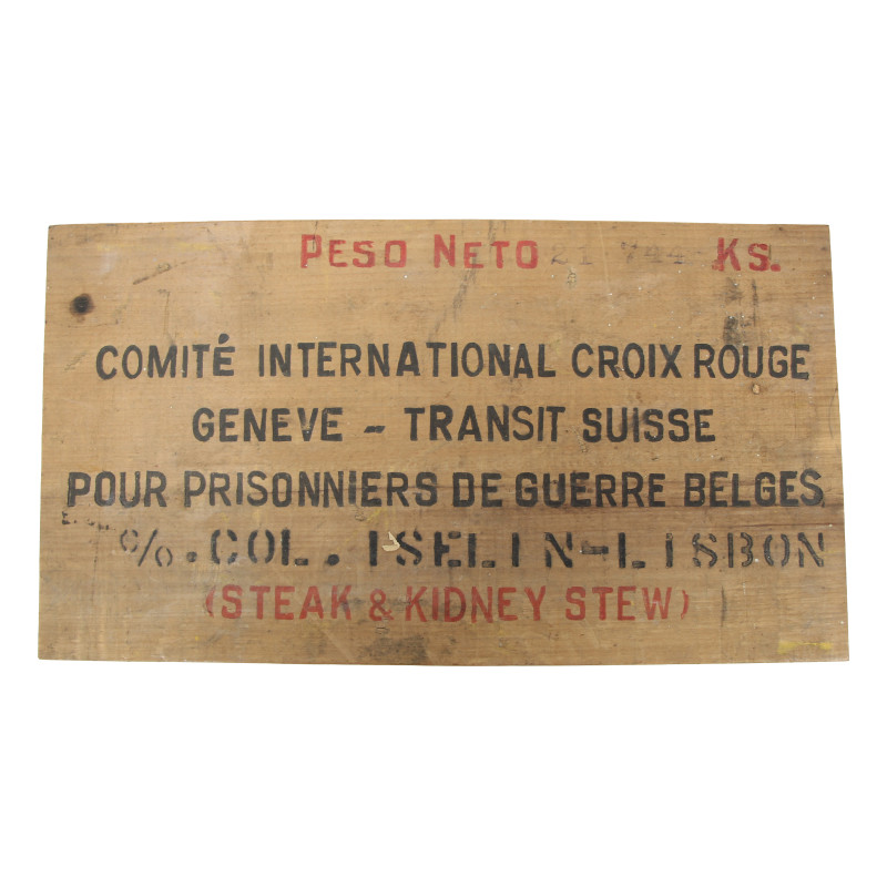 Panneau, caisse de ration Ks, Comité International Croix Rouge, prisonniers de guerre belges