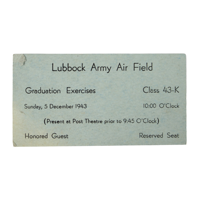 Card, Invitation, Graduation Exercises, Lubbock Army Air Field, December 5, 1943