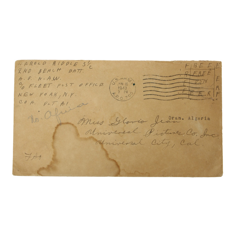 Envelope, Letter, S1c Harold Riddle, 2nd NBB, 1943