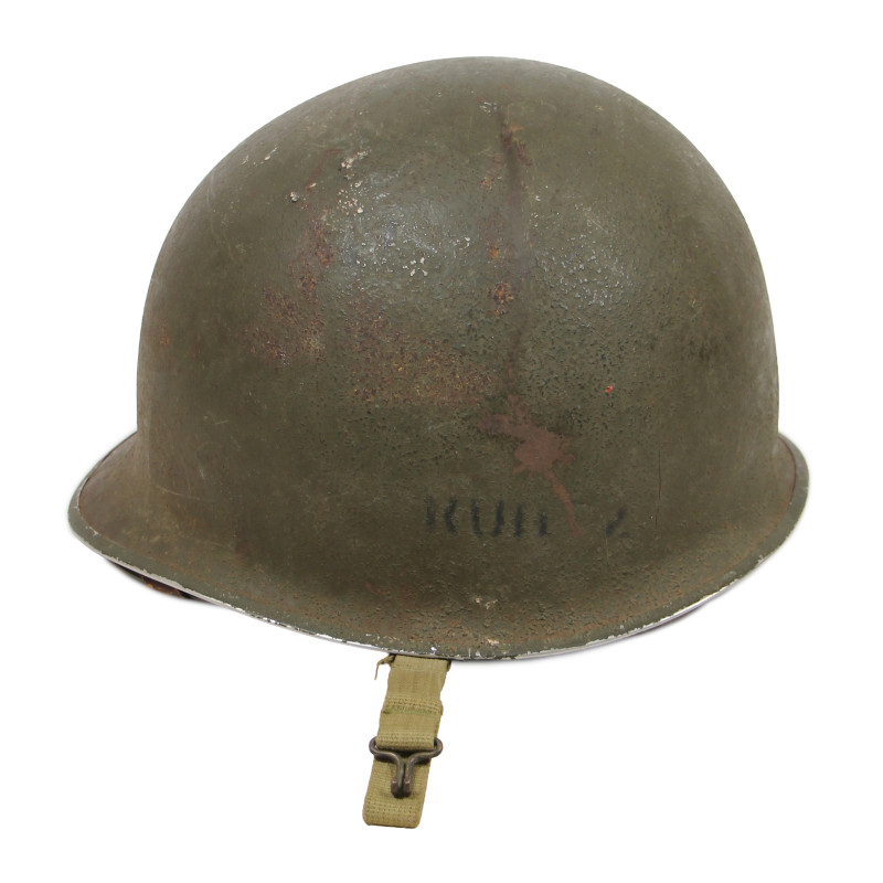 Helmet, M1, Fixed Loops, Firestone Liner, S/Sgt. Charles E. Kurtz, 35th Inf. Div., Normandy, Bastogne