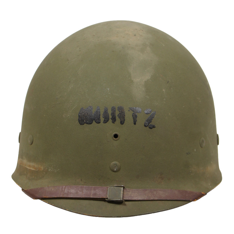 Helmet, M1, Fixed Loops, Firestone Liner, S/Sgt. Charles E. Kurtz, 35th Inf. Div., Normandy, Bastogne