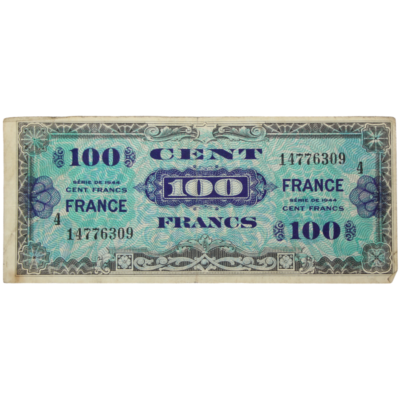 Banknote, Invasion Money, 100 Francs, 1944, 2nd Issue