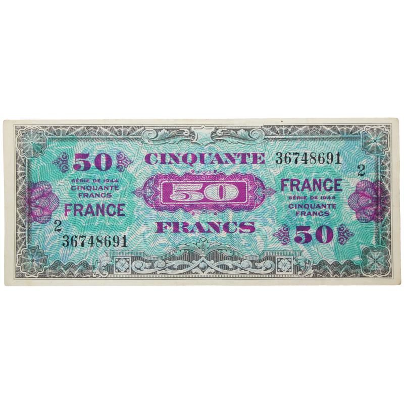 Billet d'invasion, 50 francs, 1944, 2e émission