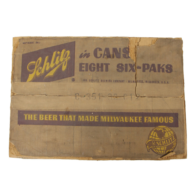 Panneau, carton de canettes de bière, Schlitz, 1942