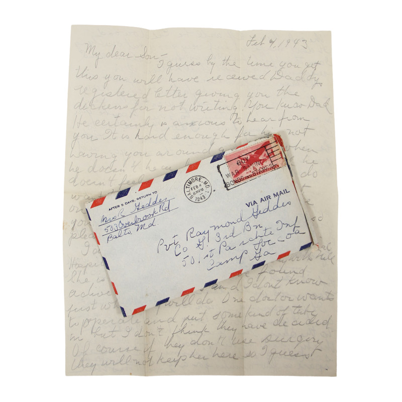 Letter, Pvt. Ray Geddes, Camp Toccoa, 501st PIR, February 4, 1943