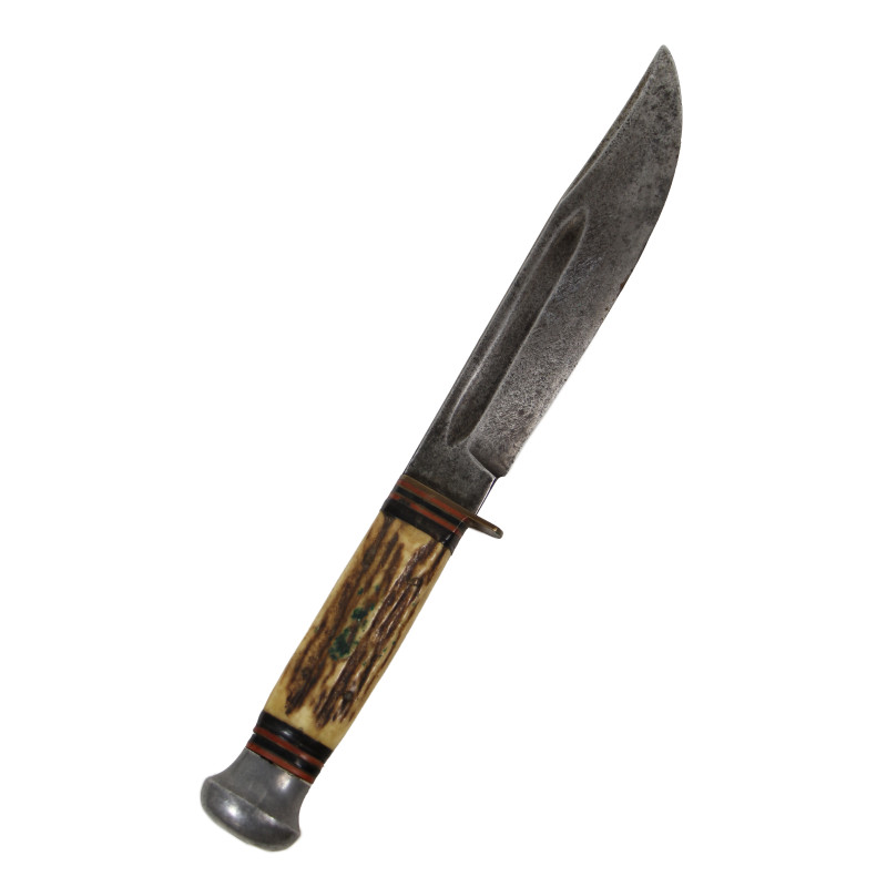 Couteau de combat, acquisition personnelle, avec fourreau en cuir artisanal, USMC