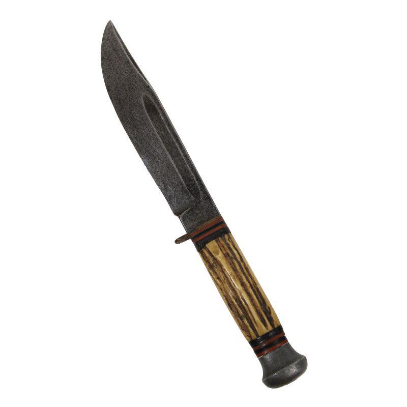 Couteau de combat, acquisition personnelle, avec fourreau en cuir artisanal, USMC