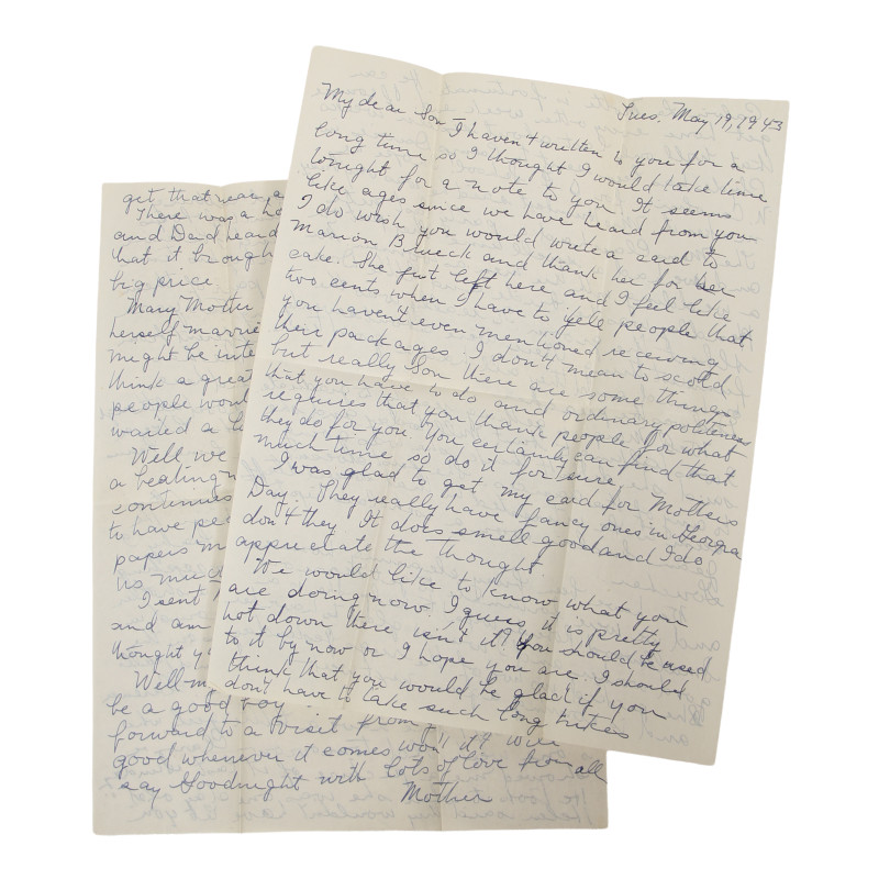 Lettre, Pvt. Ray Geddes, Fort Benning, 501st PIR, 20 mai 1943