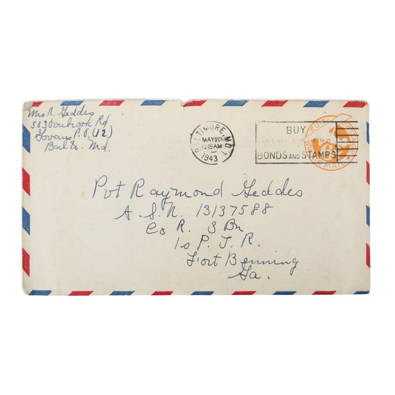 Lettre, Pvt. Ray Geddes, Fort Benning, 501st PIR, 20 mai 1943