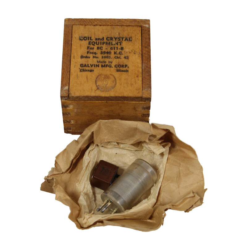 Bobine et cristal pour Handie-Talkie, BC-611, dans leur coffret, 1942