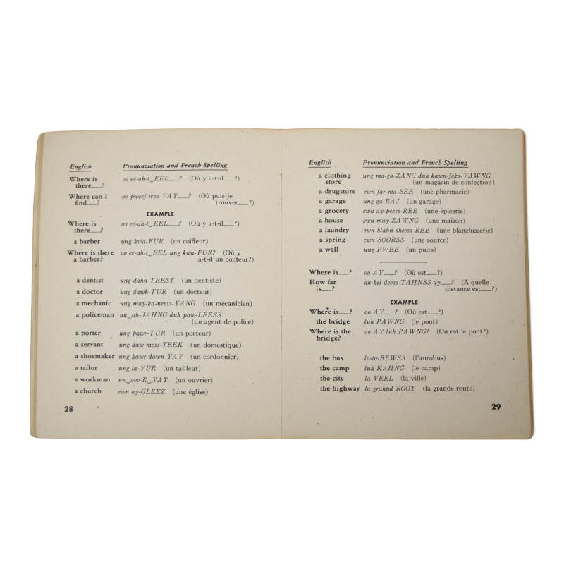 Livret, French Language Guide, TM 30-302, 1943