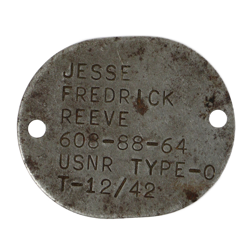Plaque d'identité, "Finger Print", GM3c Jesse Reeve, US Navy, 1942