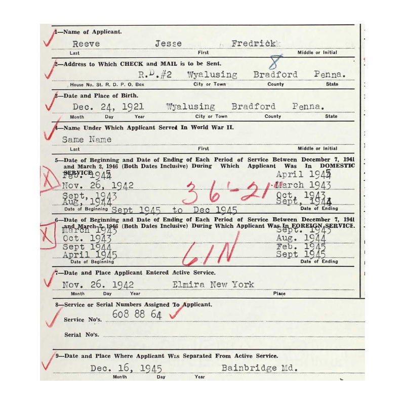 Plaque d'identité, "Finger Print", GM3c Jesse Reeve, US Navy, 1942