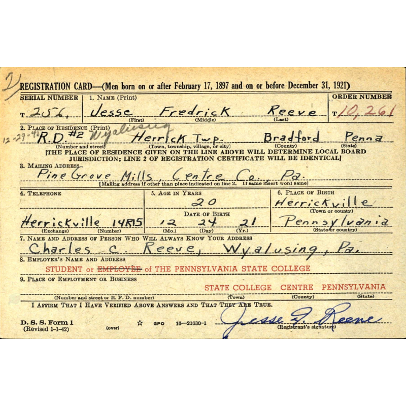 Dog Tag, Finger Print, GM3c Jesse Reeve, US Navy, 1942