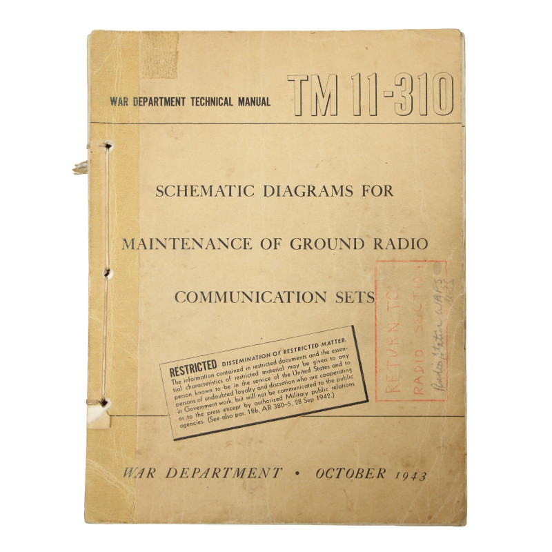 Manuel technique, TM 11-310, Schematic Diagrams for Maintenance of Ground Radio Communications Sets, 1943