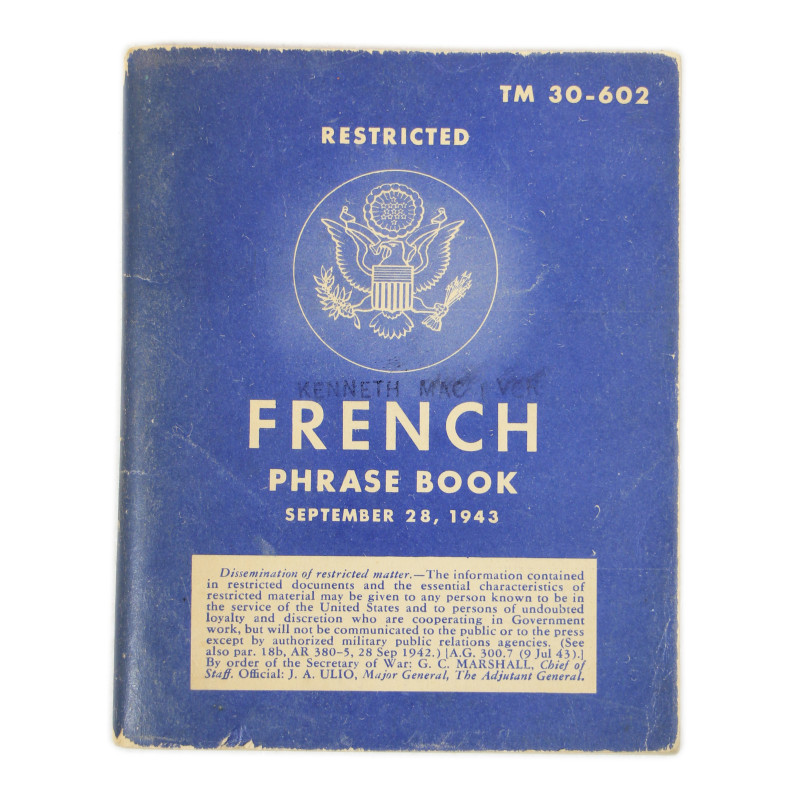Livret, French Phrase Book, TM 30-602, 1944, nominatif