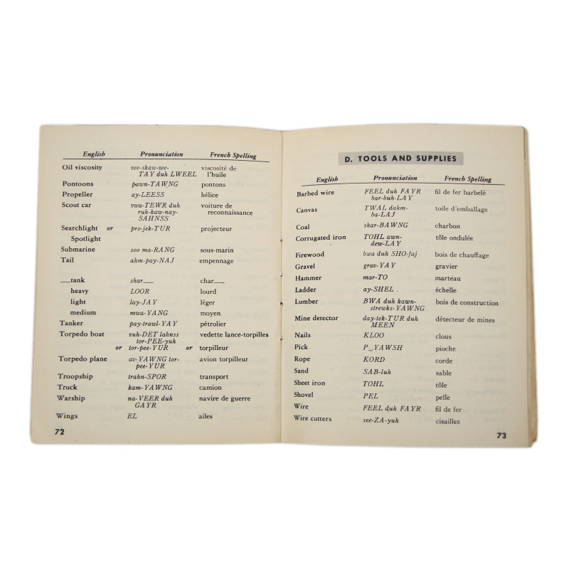 Booklet, French Phrase Book, TM 30-602, 1944, Named