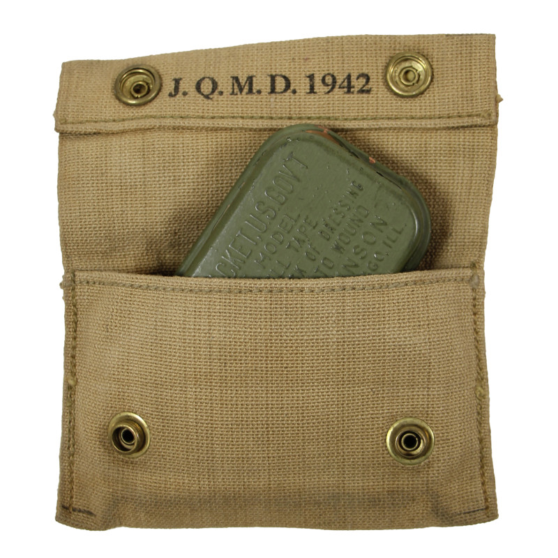 Pochette à pansement M-1910, J.Q.M.D. 1942, avec pansement Carlisle